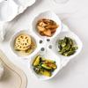 Embossed Leaf Design White Ceramic Divided Plate - Four Sections for Snacks or Cold Dishes