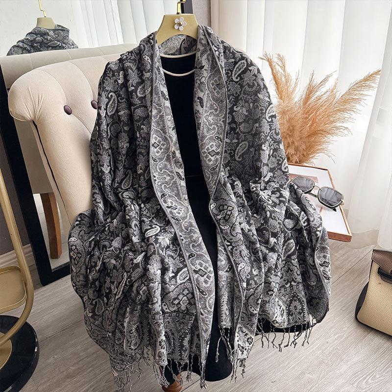 Imitation Cashmere Shawl Scarf Jacquard Fringed Spring And Summer Long Scarf Women'S Double-Sided Scarf Air Conditioner Large Shawl