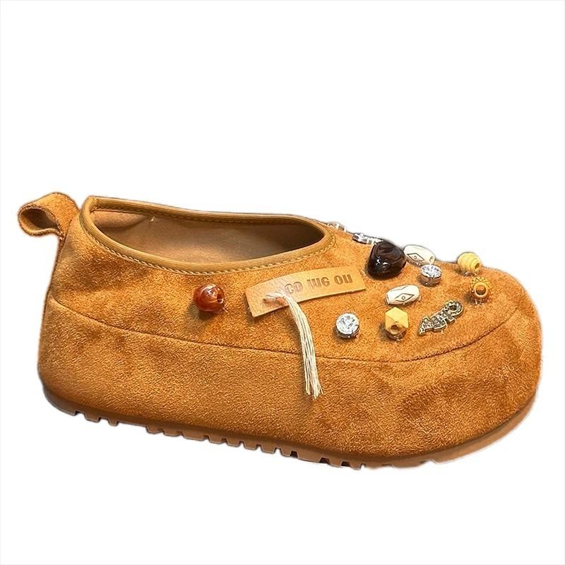 Cowhide version all-inclusive thick-soled heightening women's shoes autumn new one-pedal single shoes casual