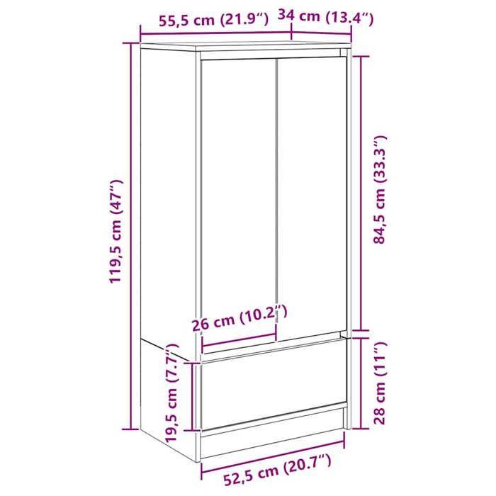 VidaXL Armoire tiroir chêne sonoma 55,5x34x119,5 cm bois d'ingénierie, armoire de rangement, buffet haut, armoire de 861645