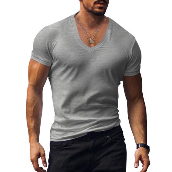 Men T-shirt V-neck Solid Color Sweat Absorption Breathable Extra Soft Dress-up Washable Summer Slim Fit Men Shirt Top for Men