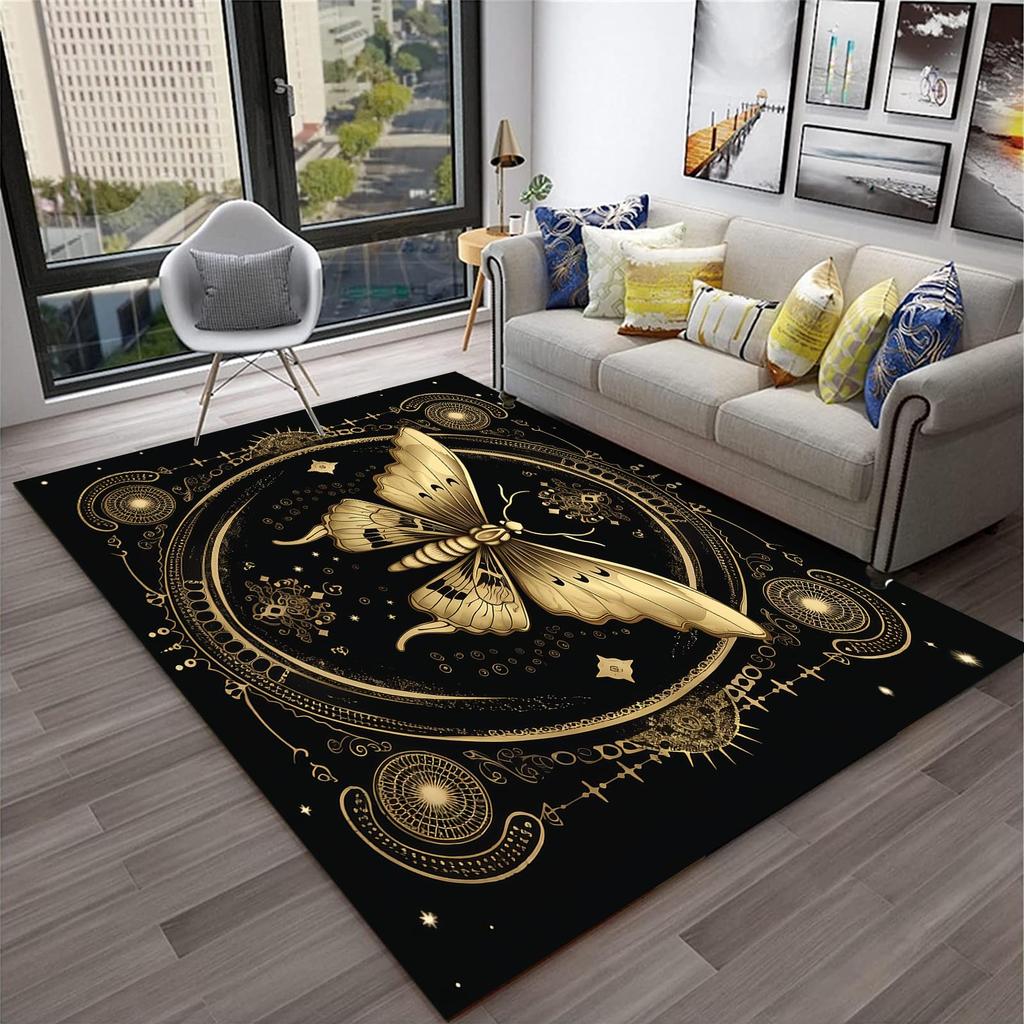 Butterfly Area Rug for Living Room Bedside, Gothic Moth Doormat Astrology Style Carpet Boho Exotic Starry Sky Indoor Floor Mat