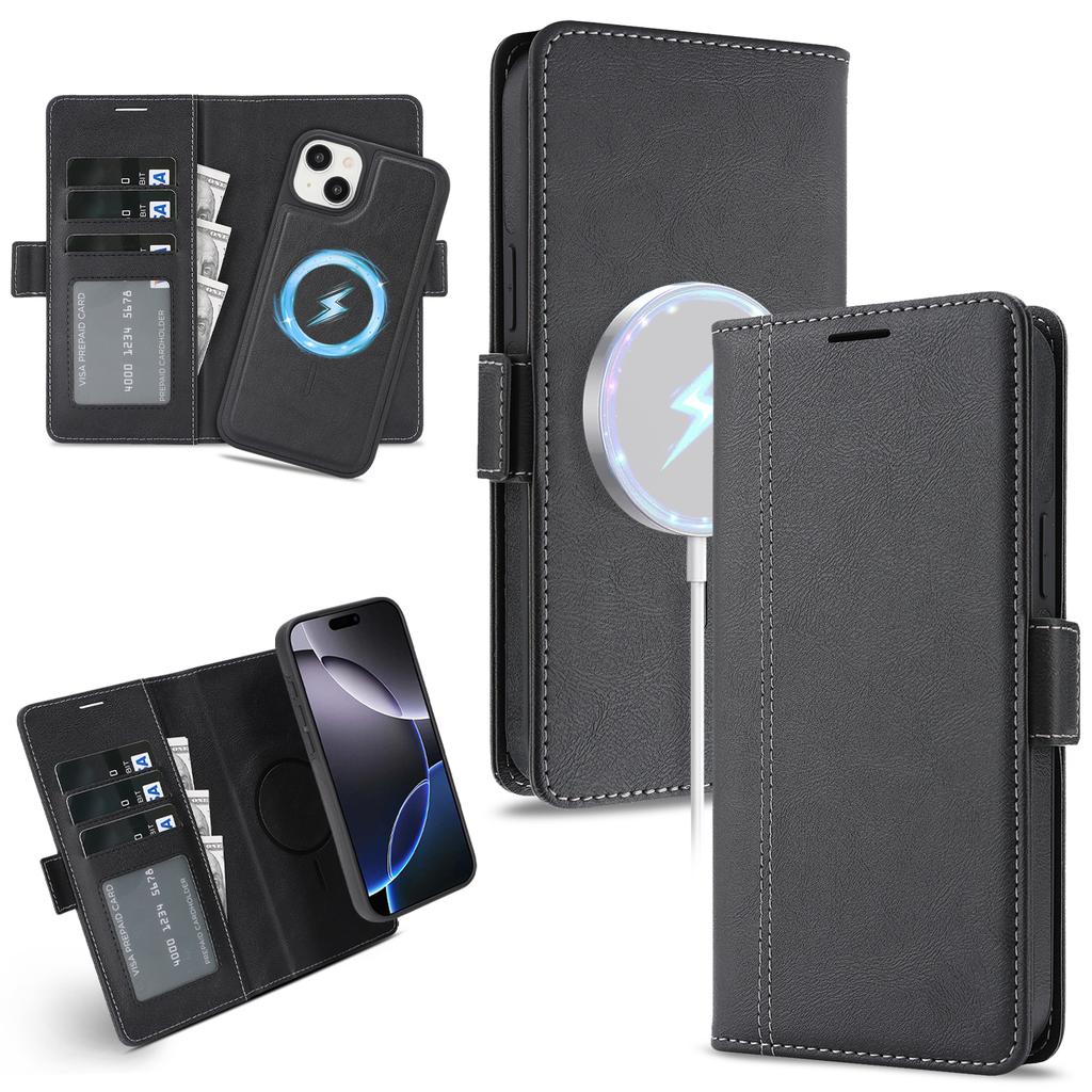 For iPhone 15 Case Detachable 2 in 1 Leather Wallet Phone Cover Compatible with MagSafe
