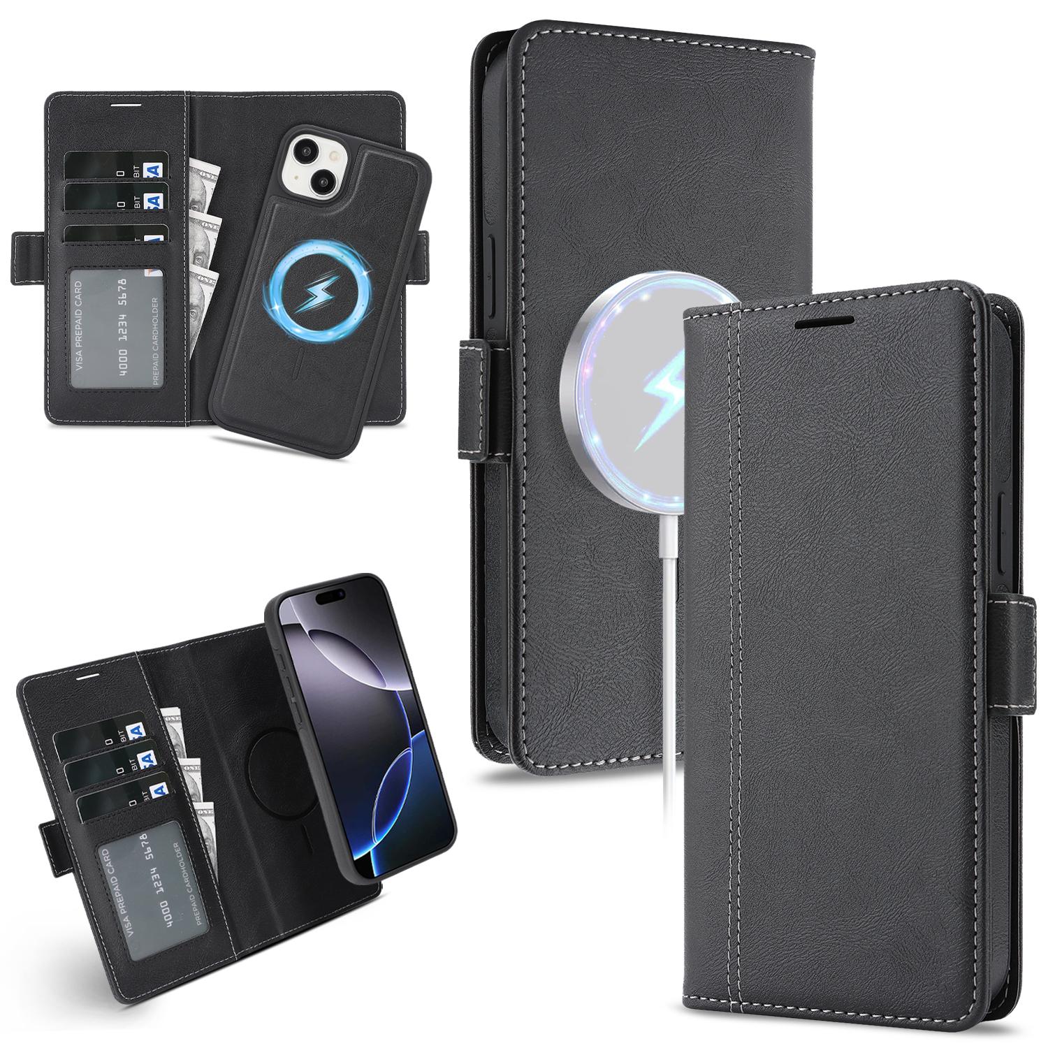 

For iPhone 15 Case Detachable 2 in 1 Leather Wallet Phone Cover Compatible with MagSafe