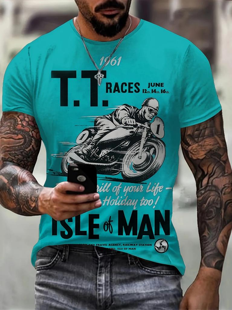 2024 T-Shirt For Men's Motorcycle Printed 3D Tshirts Summer Oversized T-Shirt Men's Short Sleeve Tops Men's Clothing Streetwear