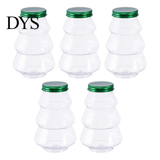 Plastic Beverage Containers 5Pcs Christmas Tree Shaped Bottle, 500ml Food Grade Clear Packaging Container for Bottles Cold Drink Coffee, Leak