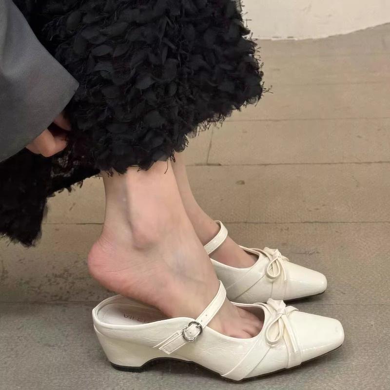 Square Bow Single Shoe Elegant Single Buckle Strap Women s Shoes 35 слоновая кость