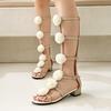 European and American Fashion Flash Fabric Rose Thin Belt Long Tube Roman Cool Boots Thick Heel  Sandals