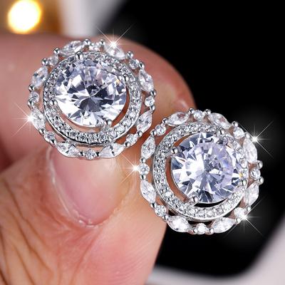 Klassieke zilveren kleur kristal regenboog zirkoon ronde oorbellen voor dames bruiloft mode-sieraden