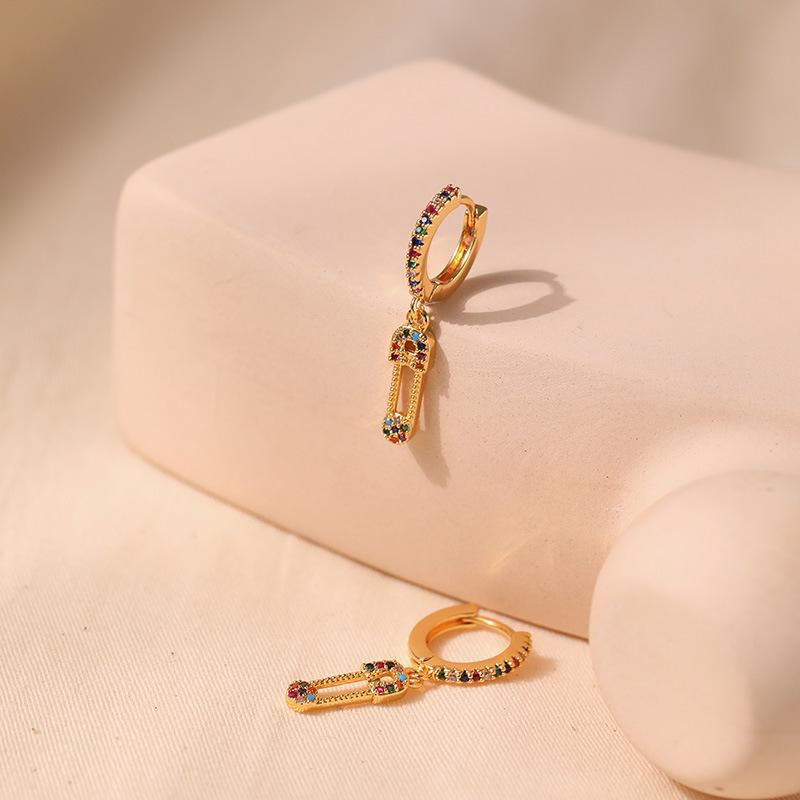 K Gold Plated Colored Zircon Paperclip Pendant Fashion Earrings For Women