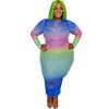 Plus Size Colorful Tie Dye Bandage Dress Women Long Sleeve Mesh Transparent Sexy Club Party Dresses