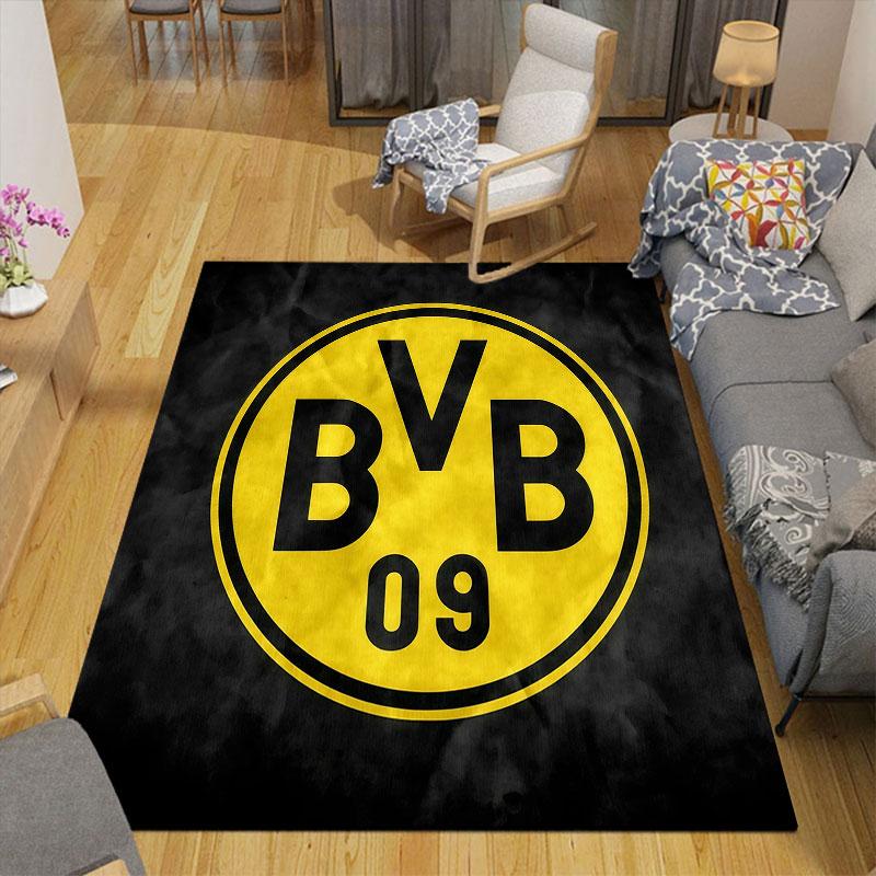 Borussia Dortmund Flannel Printed Carpet, Home Sofa Decoration for Living Room & Bedroom, Non‑Slip Play Flannel Floor Mat for Game Room