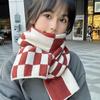 Luochi Plaid Scarf - Soft, Thickened, Versatile Korean Style Neck Warmer for Autumn/Winter In Red Plaid