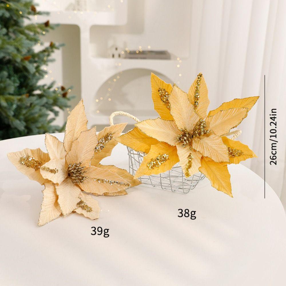 Fabric Plastic Christmas Artificial Flowers DIY Decoration Ornaments Xmas Tree Decorations 26cm Fake Flower New Year