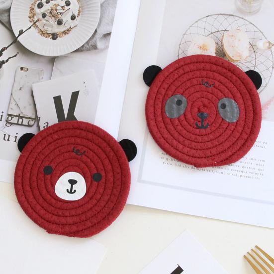 Tea Coaster Non-slip Decorative Rope Anti-scalding Round Hand-Woven Cartoon Bear Cotton Placemat