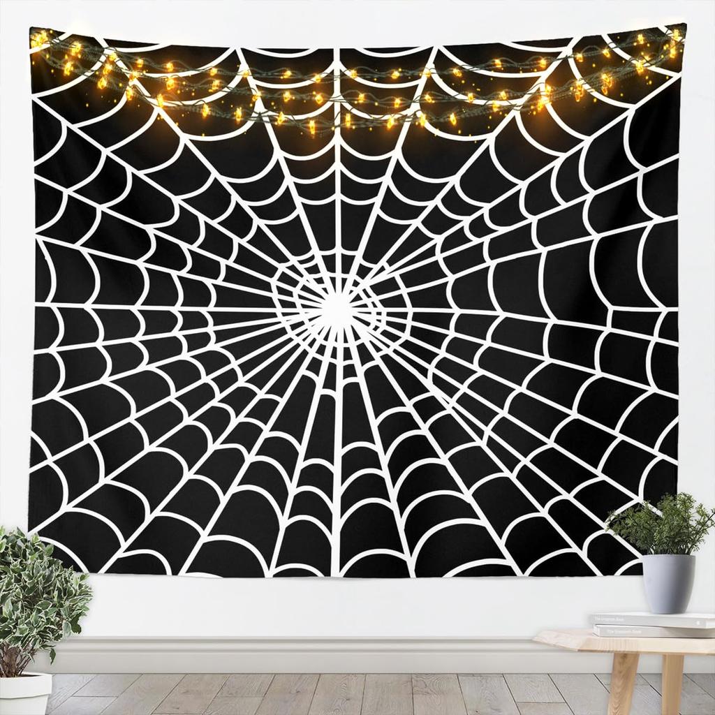Spider Web Tapestry, HD Print with Red & Blue Web Pattern & Black Spider, Wall Decor for Bedroom, Cool Bohemian Style
