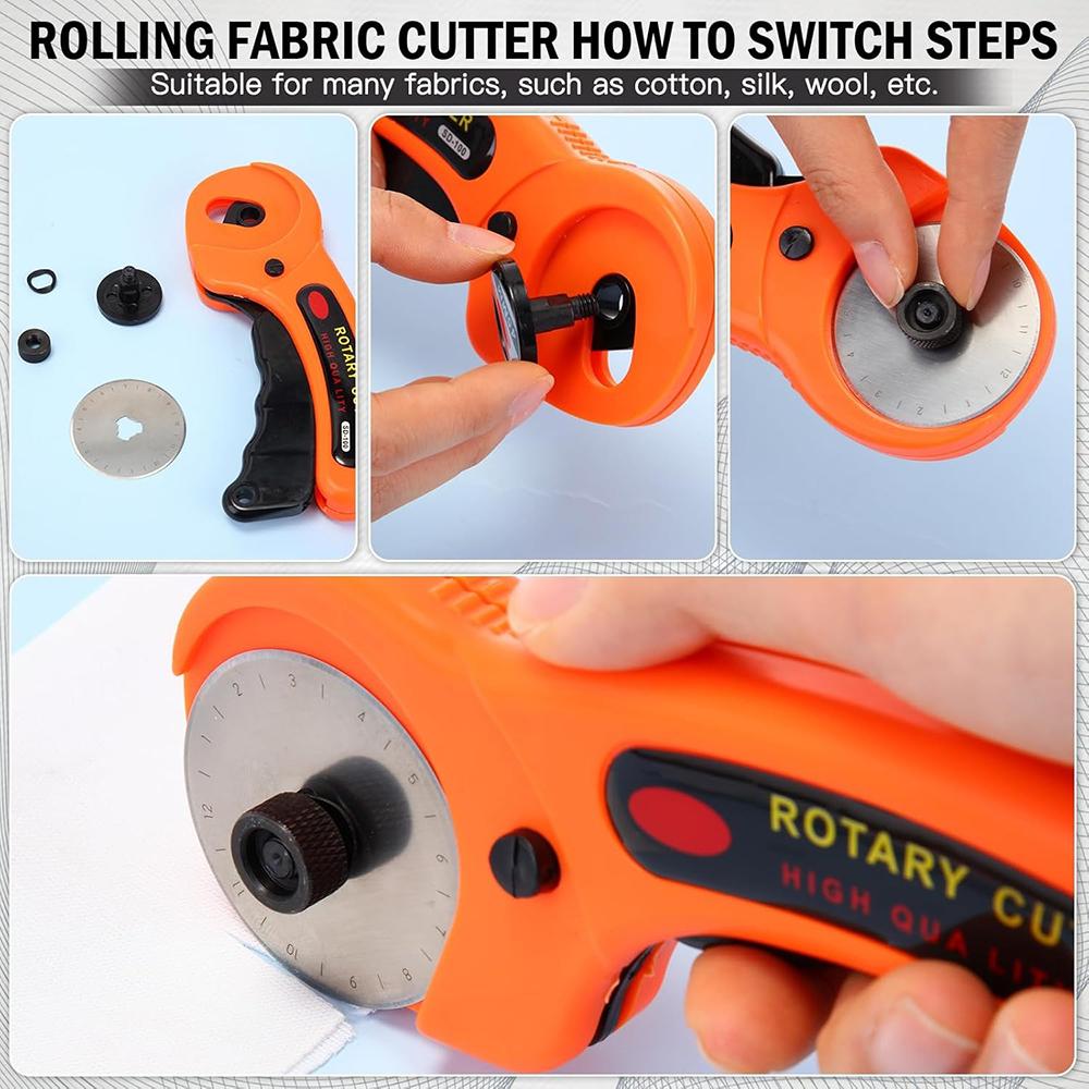 45mm Rotary Cutter with 5 Replacement Blades Fabric Cutter with Safety Lock for Sewing Fabric Leather Quilting Perforating Tool