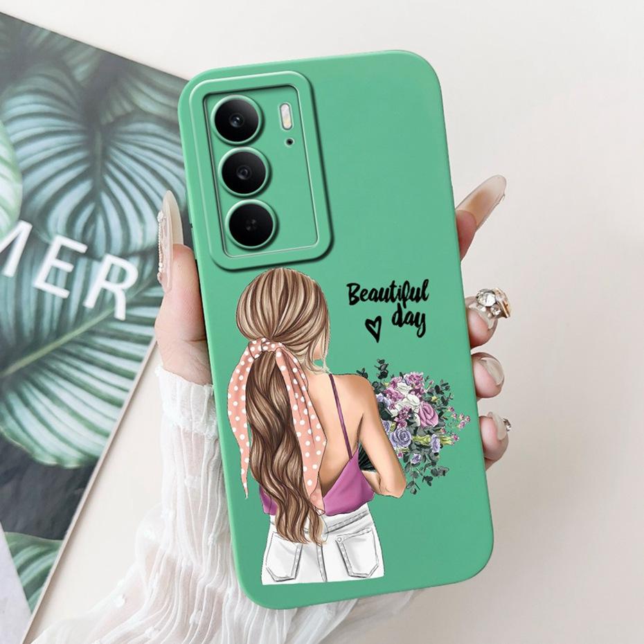 Phone Case For Realme C75 C65 4G 2024 Pretty Girl Flower Printed Soft Silicone Back Cover For Realme C65 C75 Cases Bumpers