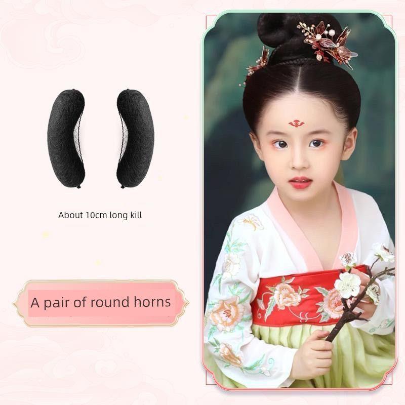 

Детский головной убор Ханфу Парик Древний костюм Цельная повязка на волосы Древний стиль Сетка для волос Девочки Минский стиль Мягкий пучок Аксессуары для волос A pair of pads