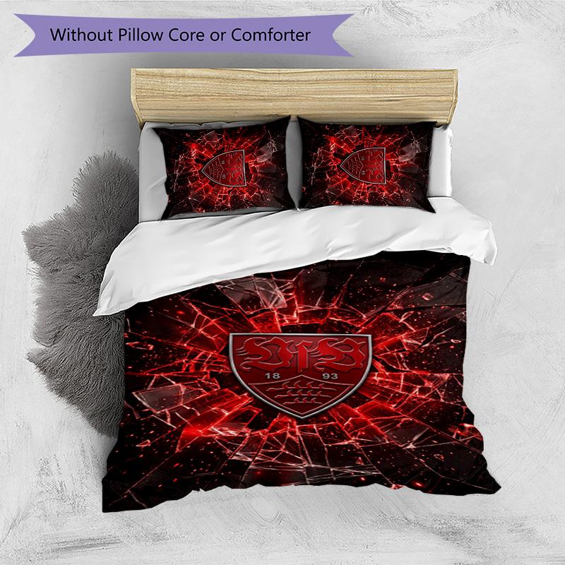 Set Lenzuola Stampato Calcio VfB Stuttgart 3 Pezzi, Comodo Set Copripiumino per Camera da Letto Amico della Pelle