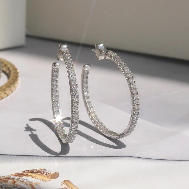 Pavé Clear Stone Open Hoop Earrings for Women