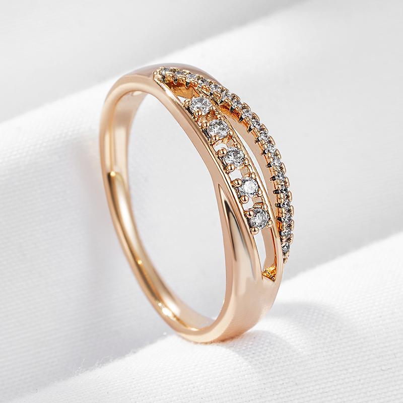 Trendy Rose Gold Color Bride Wedding Rings For Women Luxury Natural Zircon Accessories Party Daily Fine Jewelry