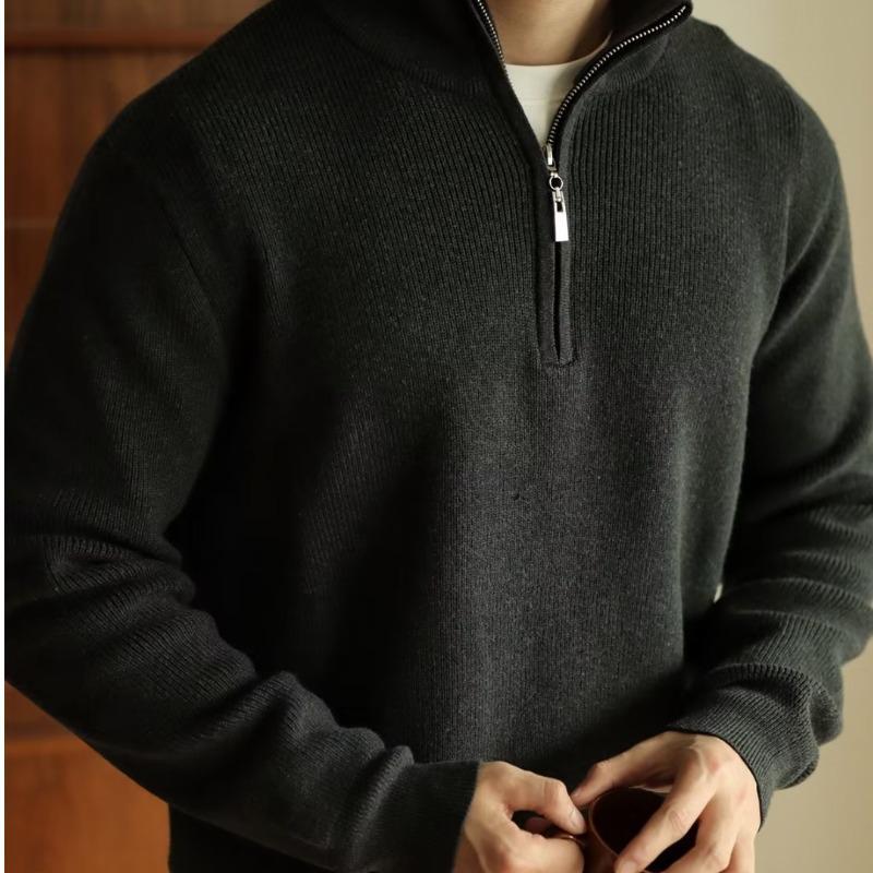 Men's Winter Long Sleeve V-Neck Zipper Polo Sweater 2024