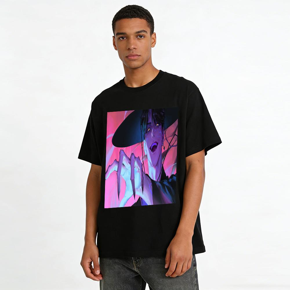 Dark Evil Fanged Curse Pattern Printed Top Unisex Trendy Street Style Loose T-Shirt Pure Cotton T-shirt
