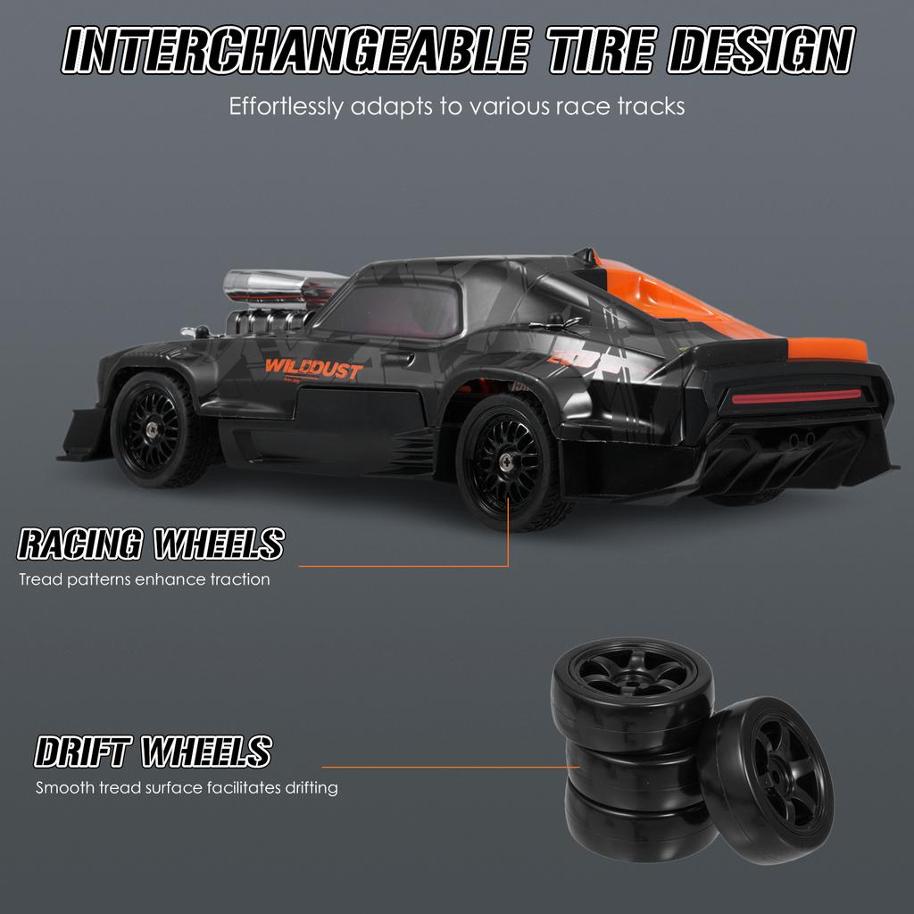 Remote Control Drift Car, 2.4GHz 1:16 Scale 4WD 50KM H High Speed Model Vehicle with Gyro, LED Lights Drifting Tires,
