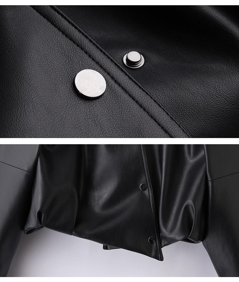 2025 Spring Women's High-End Petite Round Neck Loose Short Leather Jacket WA2513