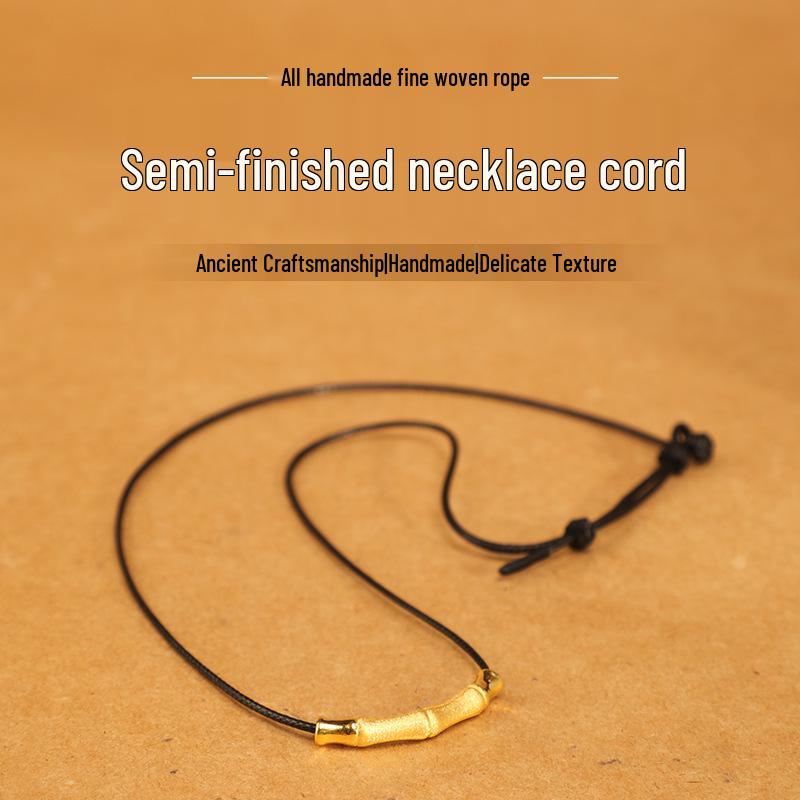 Black Leather Cord Pendant Lanyard - Unisex Woven Necklace & Clavicle Chain