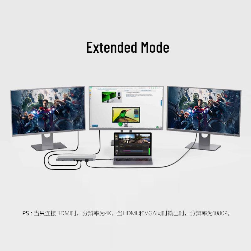 12-in-1 Dual HDMI Docking Station with Gigabit Laptop Stand and Multifunctional Base