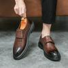 Fashion New Brown Loafers Buckle Strap Round Toe Shoes for Men Wedding Black Pu Men Dress Shoes  Size 38-46