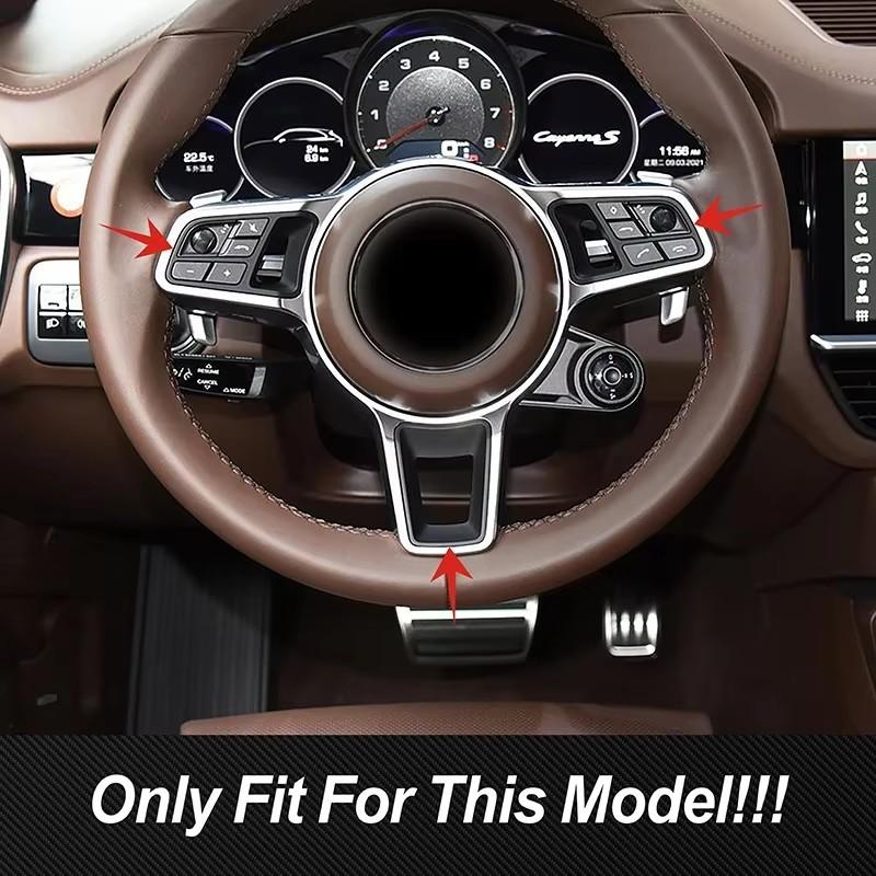 For Porsche Cayenne 2018- Car Accessories Console Steering Wheel Button Panel Frame Carbon Fiber Pattern Cover Trim Decals