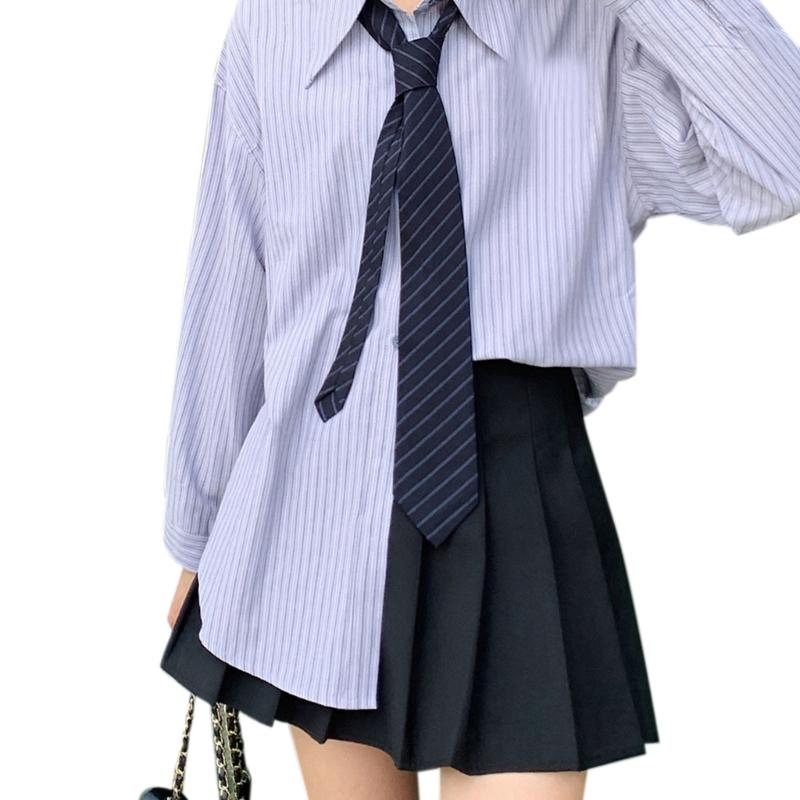 Lazy Tie Hand-tied Neckties Japanese Style Striped Collar Tie for School Shirt