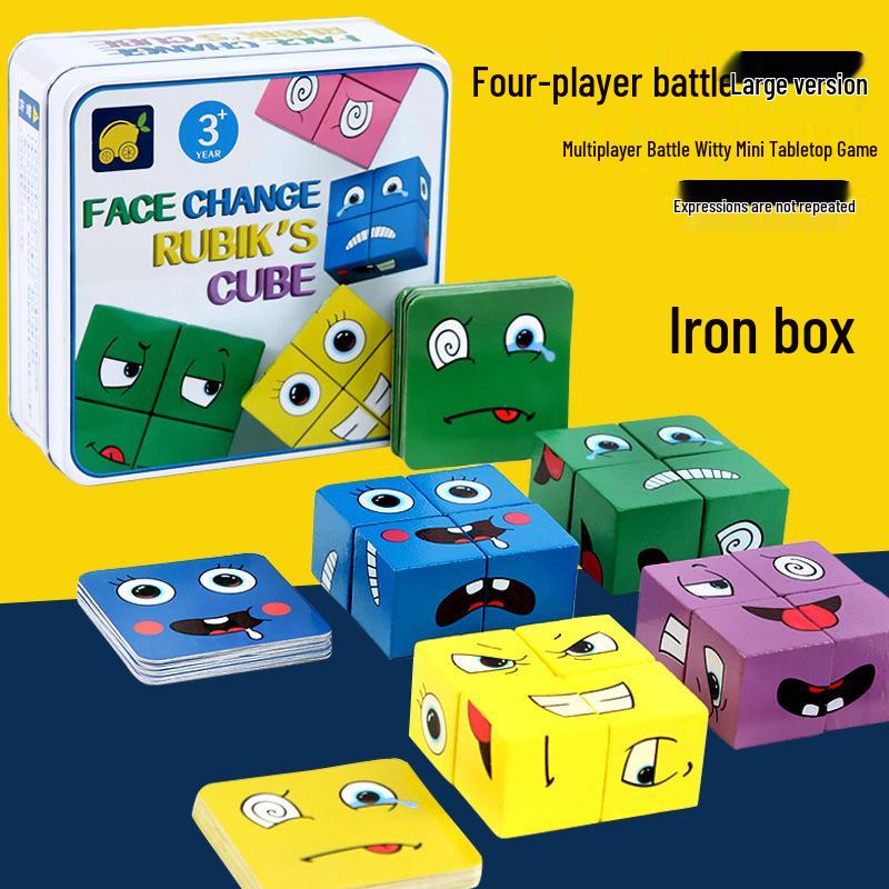 Face-Changing Rubik's Cube Blocks: Educational Wooden Game for Kids, Parent-Child Interaction, Kindergarten & Tabletop Fun.