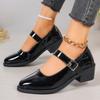 Spring large size women's shoes new square heel middle heel shallow mouth single shoes women's patent leather Mary Jane work shoes