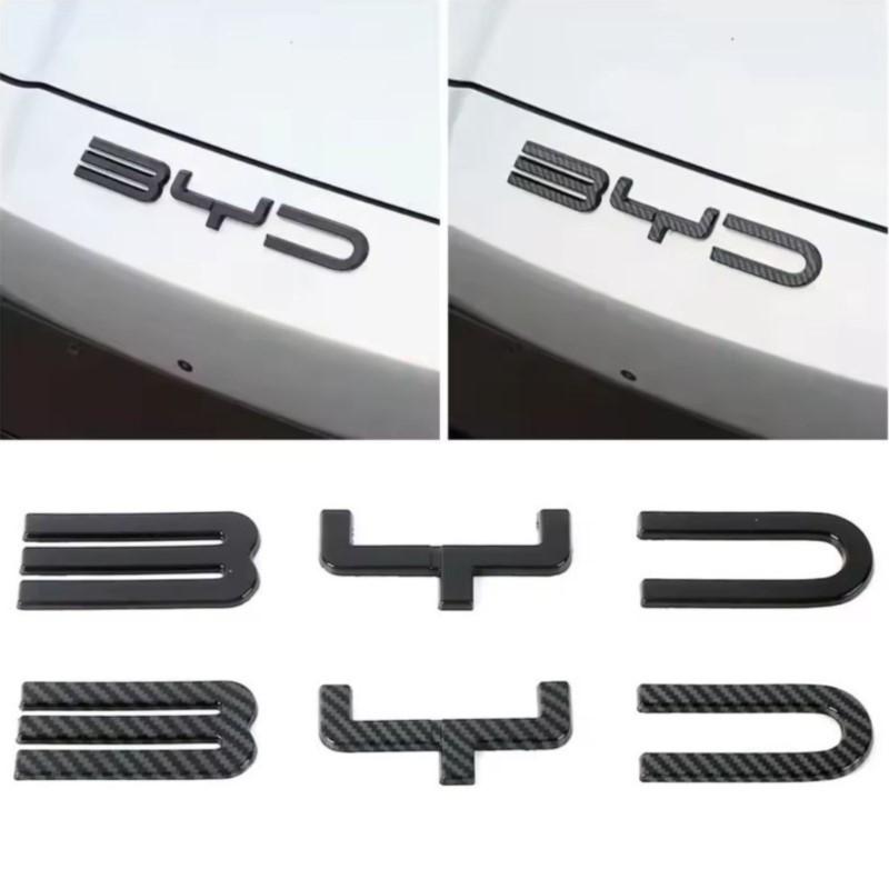 For BYD SEAl HAN SONG YUAN DOLPHIN ATTO 3 Accessories Car Front Bumper Emblem Badge Decal Black Carbon Logo Refit Sticker