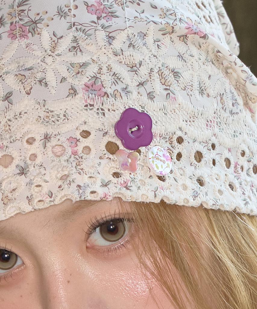 Kiibi Floral Button Beanie Ivory