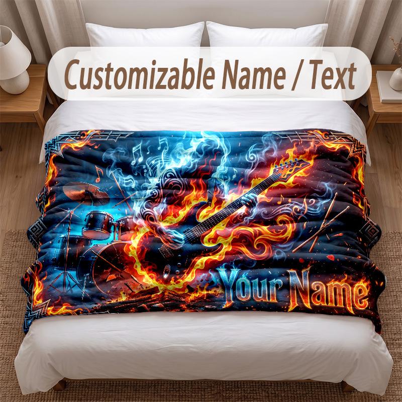 Music General Theme Soft Blanket Personalized Custom Name Text Print Warm Blanket Home Sofa Bedroom Decor