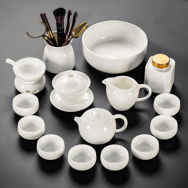 Lainuo Mutton Fat Jade Porcelain 15-Piece Tea Set