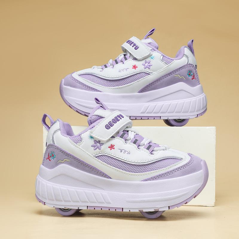 Boys/ Girls Deformed Shoes Four-wheel Dual-purpose Roller Skates Double Row Running Shoes Roller Skates Shoes with Wheels