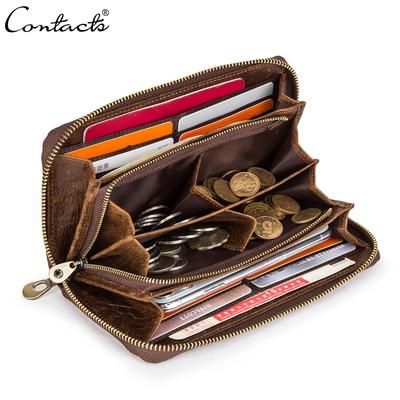 Portafoglio da uomo Portafoglio con pochette in vera pelle Borsa lunga casual da uomo con tasca per telefono con cerniera Porta carte RFID di grande capacità