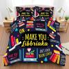 Bookshelf Duvet Cover Set Queen Size Digital Drawing Graphic Of Home Library With Books About Different Subjects Image Warm