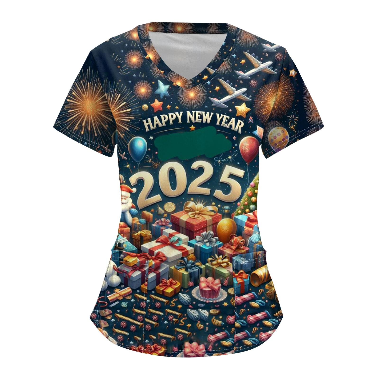 

Женский модный комбинезон с V-образным вырезом, короткими рукавами и карманами 2025 года с рождественским принтом XXL разноцветный