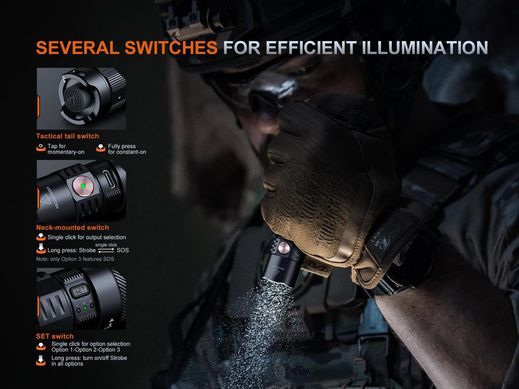 Fenix PD35R ACE Max 2000 Switchable Operation IP68 Waterproof and Includes 18650 Battery Flashlight, Lumens, Modes, USB-C Rechargeable, Dustproof,