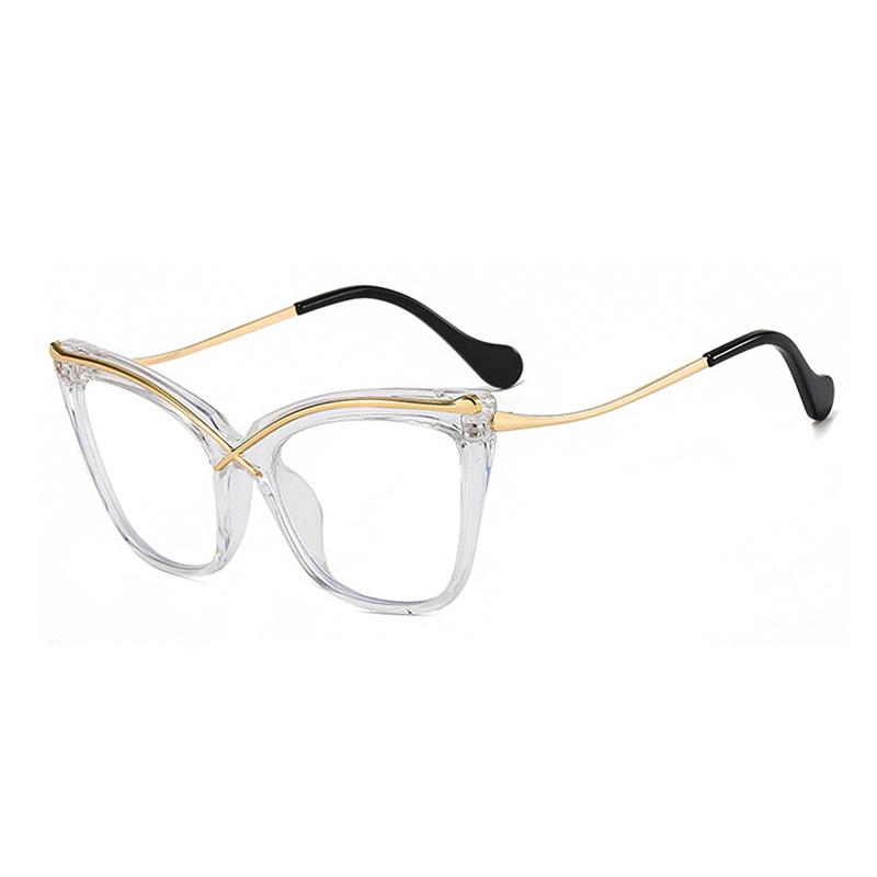 Retro Fashion X Cat Eye Metal Large Frame Flat Light Glasses Frame Plain Artifact Small Fragrance Anti-Blue Light