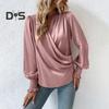 Holiday Casual Chic Shirt Women's Elegant V Neck Lantern Sleeve Soft Stylish Commuter Party Solid Color Top