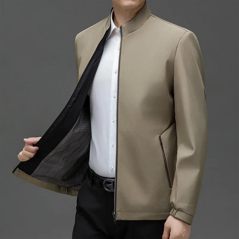 Men s Daily Jacket Casual Solid Color Stand Collar Work Business Wear Resistant Autumn Jacket S хаки