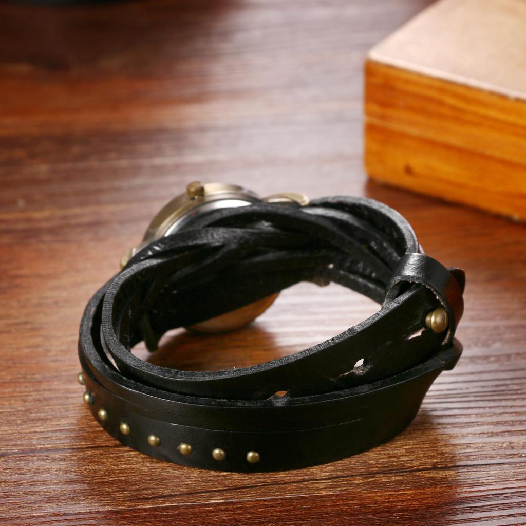 Unisex Braided Leather Strap Antique Waterproof Analog Display Leather Bracelet Watch with Quartz Wide Range of Functions Perfect Gift for Day Watch